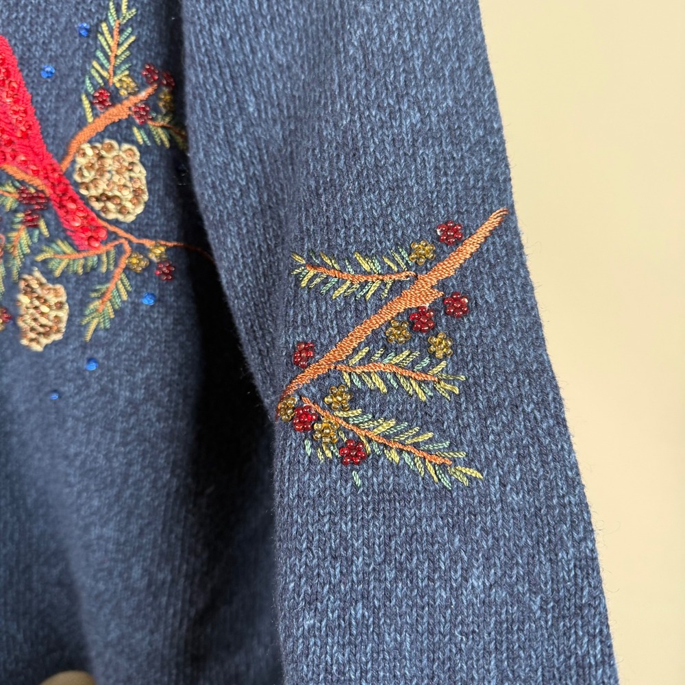 Heirloom Collectibles Embroidered Sequin Cardinal Full Zip Cardigan Sweater L - Picture 5 of 9
